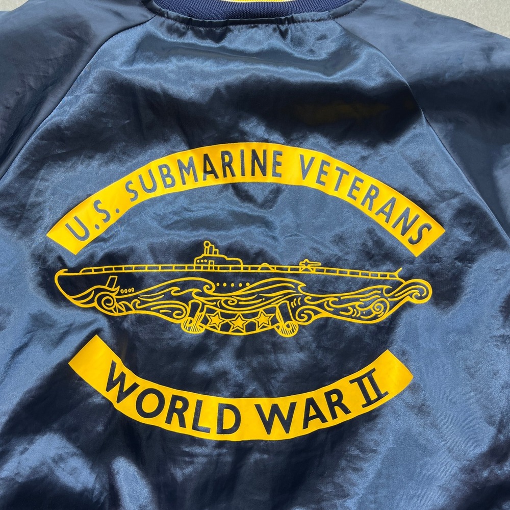 Vintage US Submarine Veterans WWII Satin Bomber Jacket Navy Blue XL Pat Patrick - Picture 5 of 8
